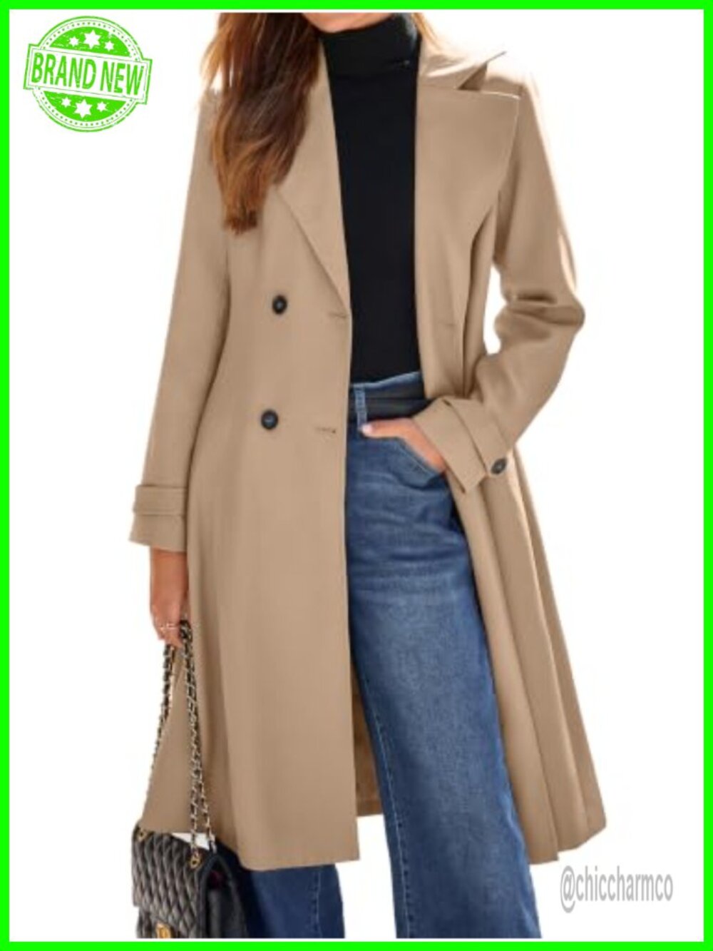 Womens Long Trench Coat Double Breasted Oversized Winter Jacket